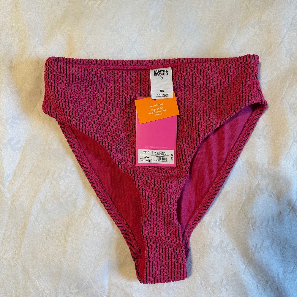 Tabitha Brown Women's Two-Tone Pucker Bikini Bottom Pink/Black L